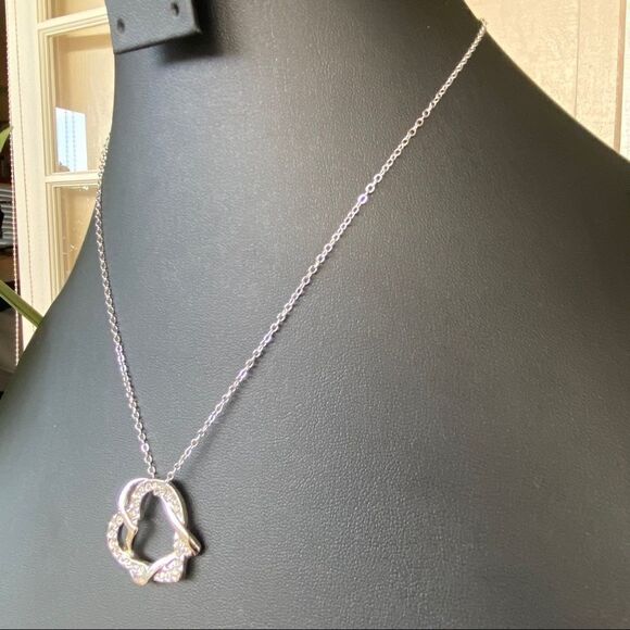 Silver Double Heart Necklace Made w/ Swarovski Crystal - Picture 5 of 9